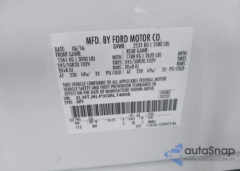 2016 Lincoln Mkx Reserve from USA, damaged, VIN 2LMTJ6LP3GBL74908